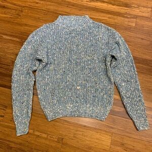 YarnWorks Knit Sweater Womens Large Blue Mock‎ Neck Pullover Colorful Knitwear